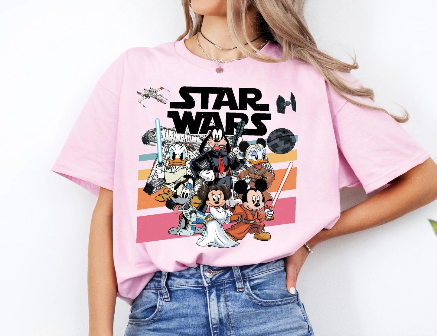 Retro T-shirt "May the Force be with you" featuring Mickey and his Star Wars friends.