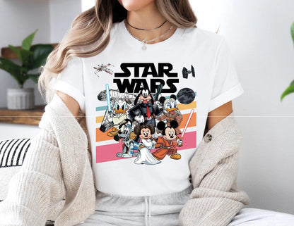 Retro T-shirt "May the Force be with you" featuring Mickey and his Star Wars friends.